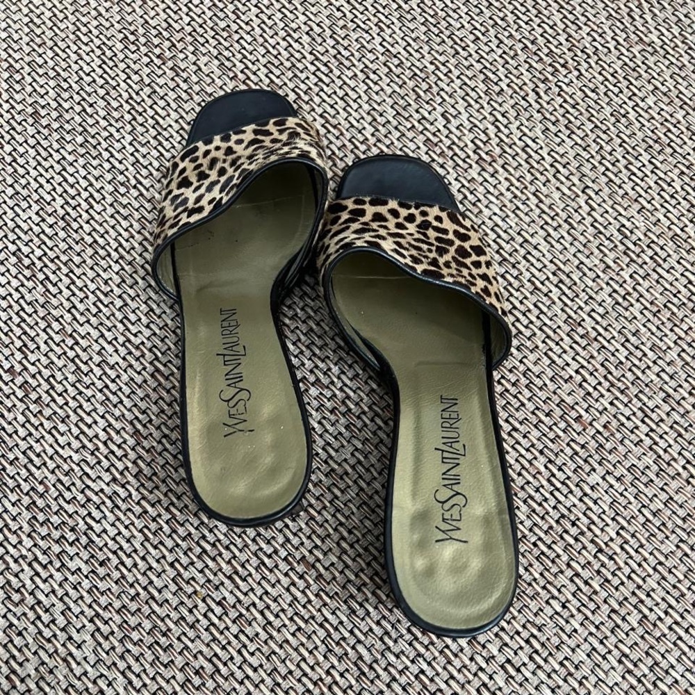 Yves Saint Laurent Leopard hair Print Slide Mules - Black & Brown - Picture 5 of 7